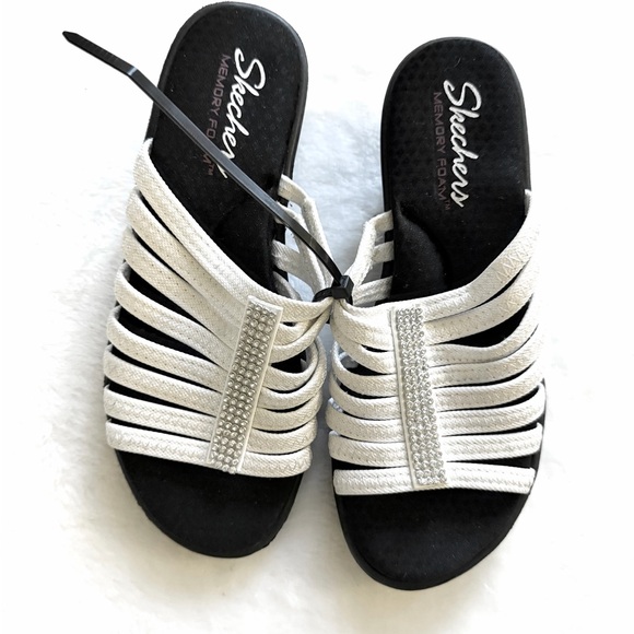 Skechers Shoes - NEW! Skechers Memory Foam Silver Embellished Multi-Strap Wedge Sandals Size 7.5